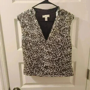 Calvin Klein Women's Sequin Black Sleeveless V Neck Blouse Size 10 #F190
